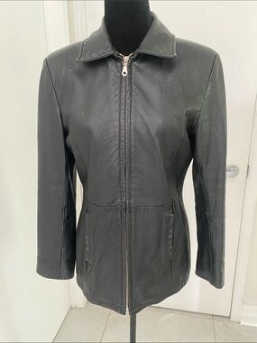 Buffalo David Bitton Fitted Black Leather Zip-Front Women's Jacket Size Medium